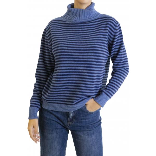 maglia a righe misto cashmere collo alto